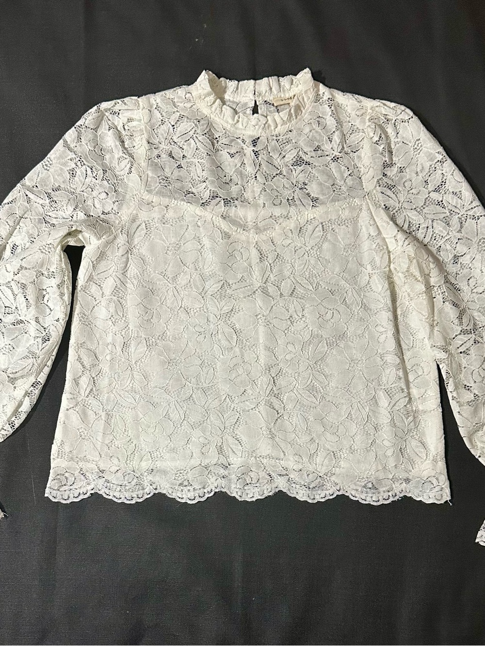 Vine & Love Ivory Floral Lace Long‑Sleeve Blouse